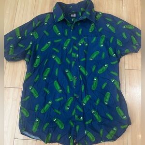 Rick and Morty Pickle Rick Dress Shirt Button Up M